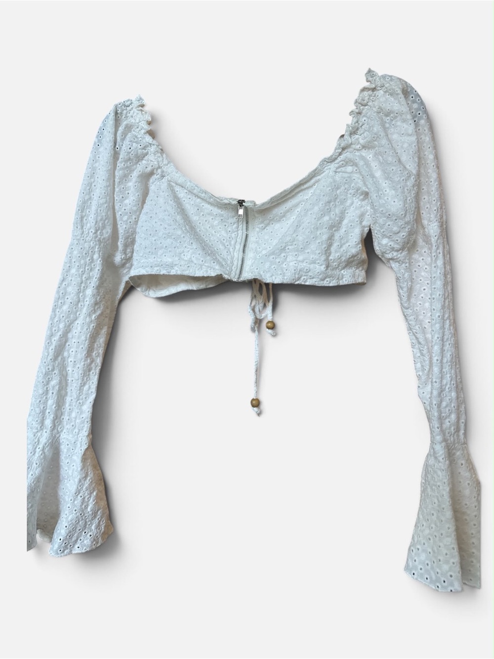 Eyelet Lace Cropped Peasant Top - White